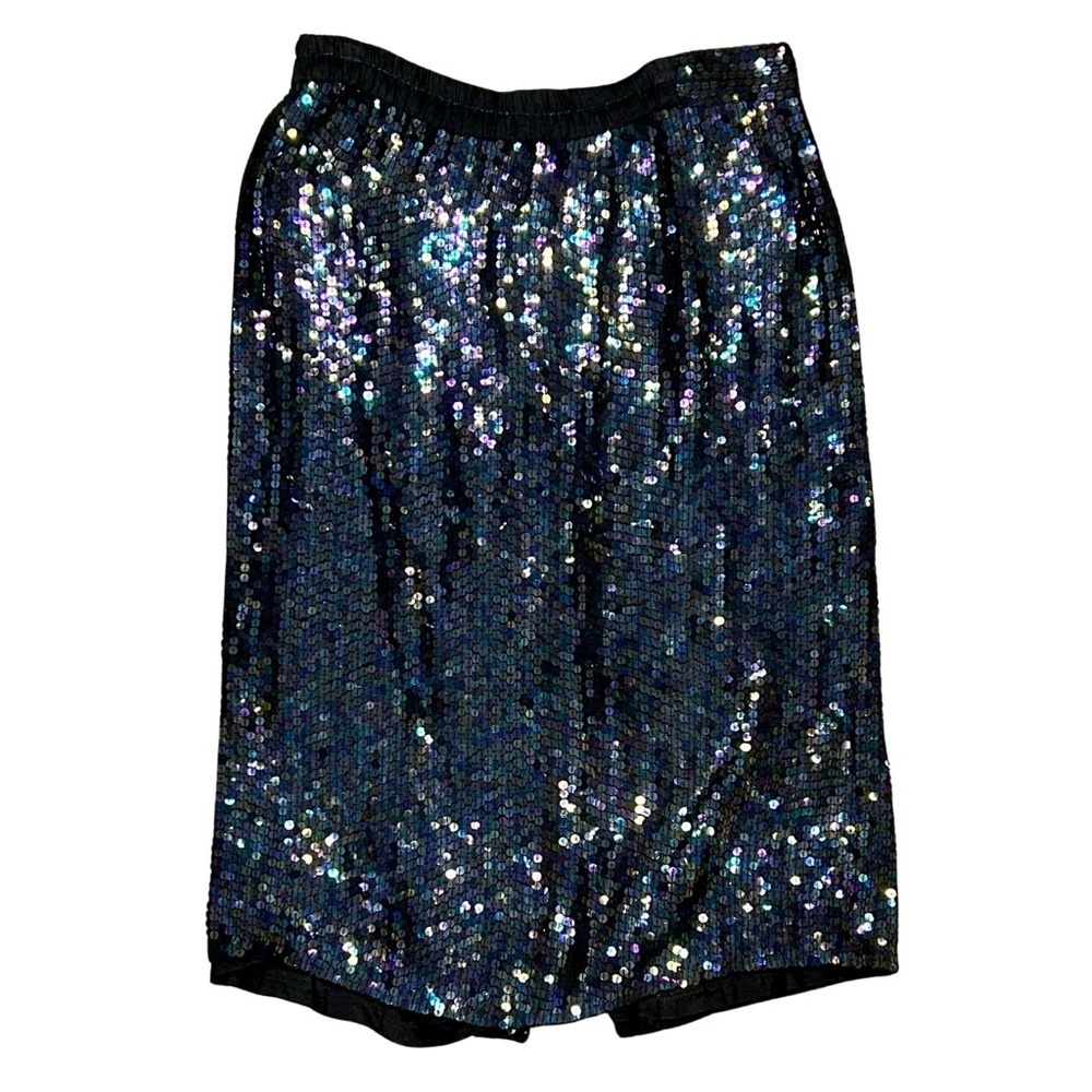 Vintage 100% Silk Black Sequin Midi Skirt | Size Small | Made in India